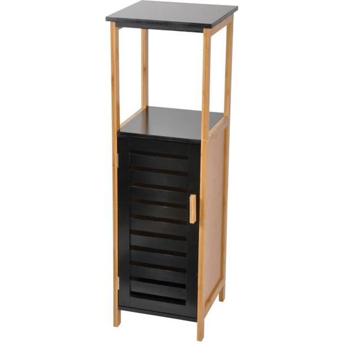 CDaffaires Meuble en mdf + bambou 1 porte + 1 etagere 30*30*h95cm noir Noir-bois