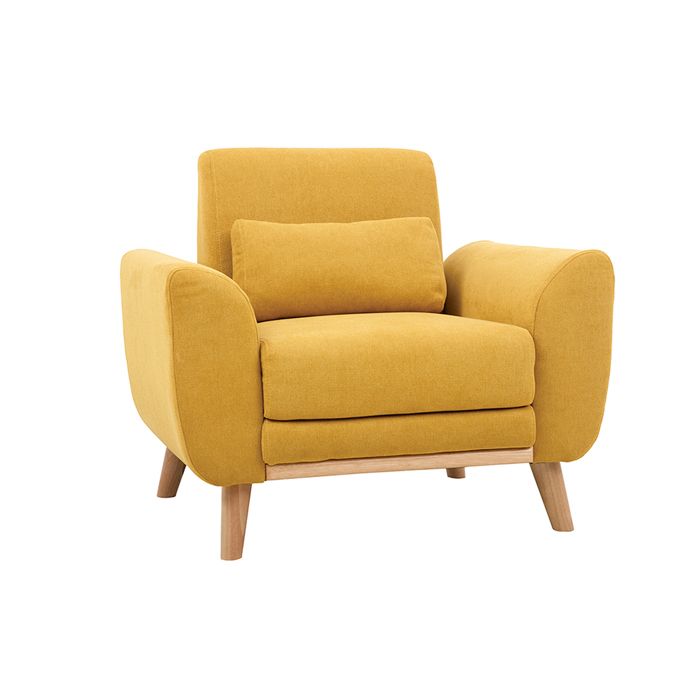 Miliboo - Fauteuil design effet velours jaune moutarde et bois clair EKTOR