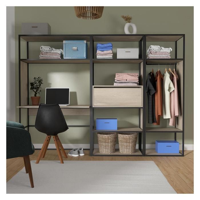 Portants vêtements bois et métal noir avec bureau intégré - OSLO - Lot de 3 Bois Clair