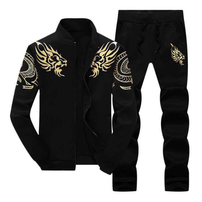 Ensemble Décontracté pour Hommes,Ensemble de Sport,Ensemble Jogging Sportif Hiver,Noir