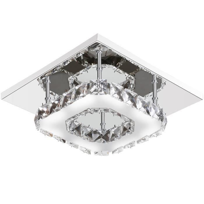 Plafonnier Lampe Cristal Acier Inoxydable LED Miroir 12W Lampe de Plafond Lustre moderne en cristal pour salon chambre à coucher, co