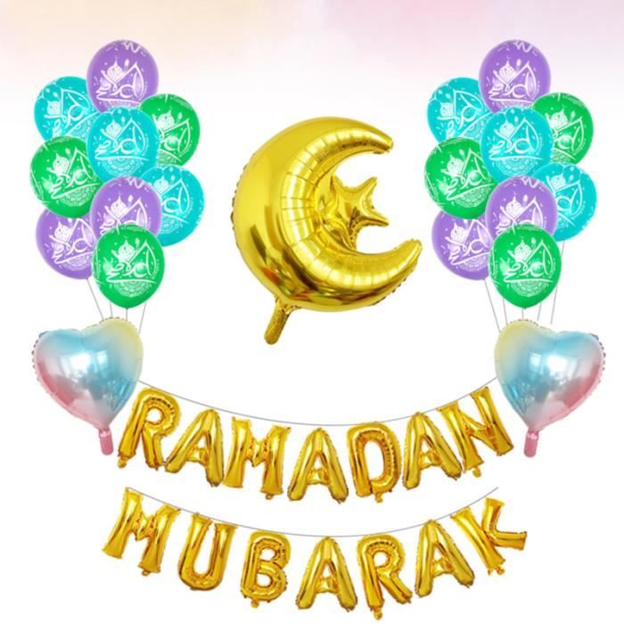 1 Set Party Balloon Imprimé Lune Eid Mubarak Latex Supplies BALLON DECORATIF - POMPE POUR BALLON
