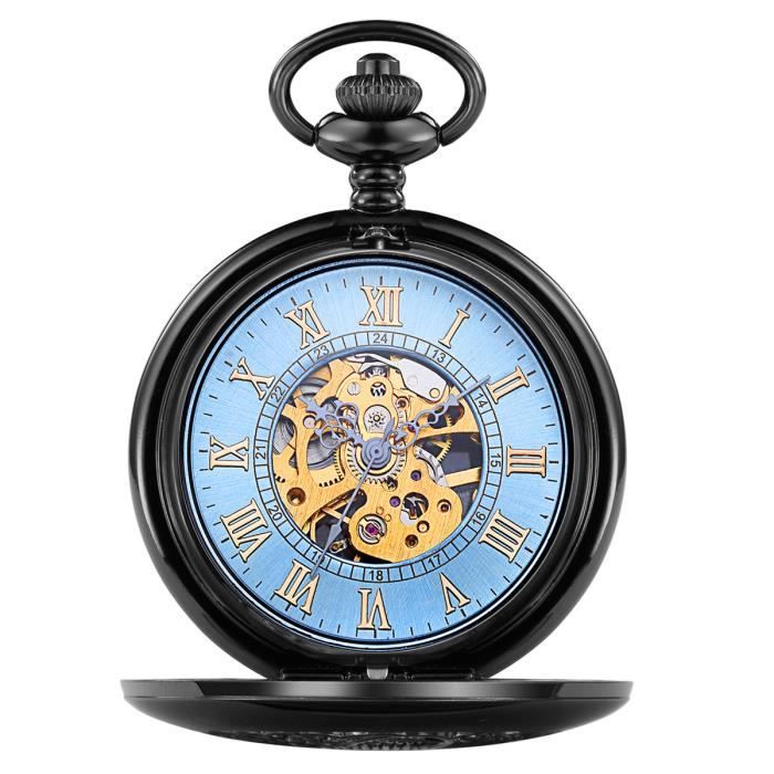 SHARPHY Montre de Poche Mecanique montres hommes Retro horloge pendentif collier bijoux accessoire Bleu , Meilleur Cadeau