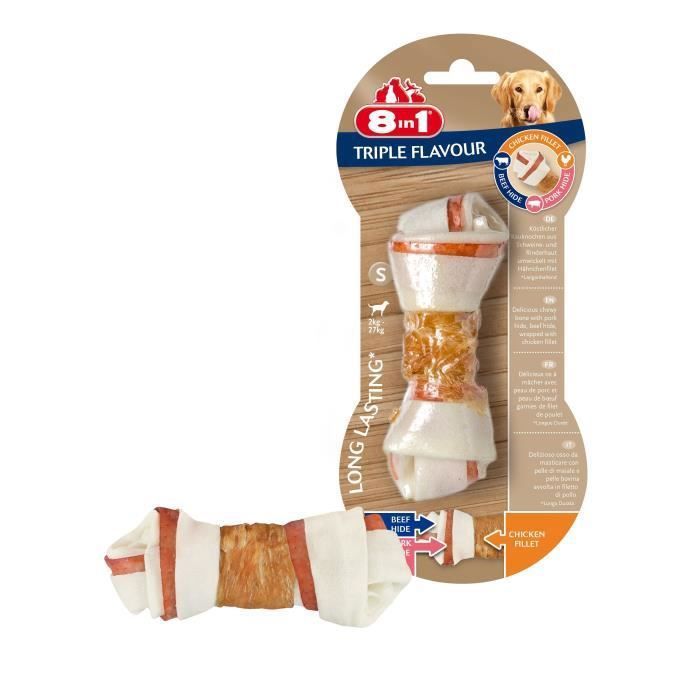 8in1 Triple Flavour Os à mâcher Premium S aux Bœuf, Porc, Poulet - Pour chien de petite taille - 1 pièce