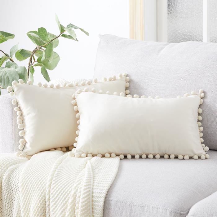 Lot de 2 Housse de Coussin Noël - Crème 40x60cm - en Velours Doux - décor Canapé Moderne Salon Chambre - Topfinel