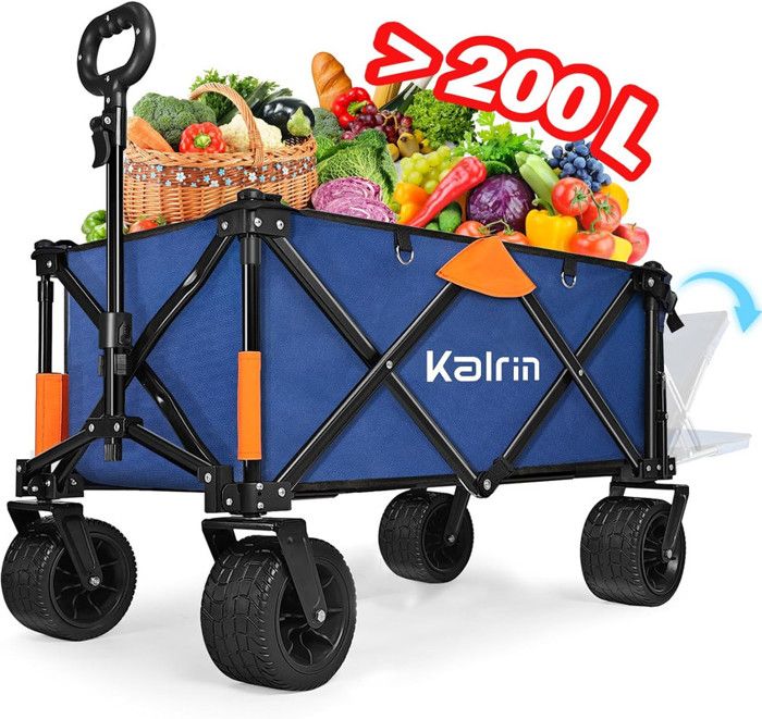Chariot de transport chariot de jardin pliable charge maximale de 100KG pour extérieur camping pique-nique plage bleu