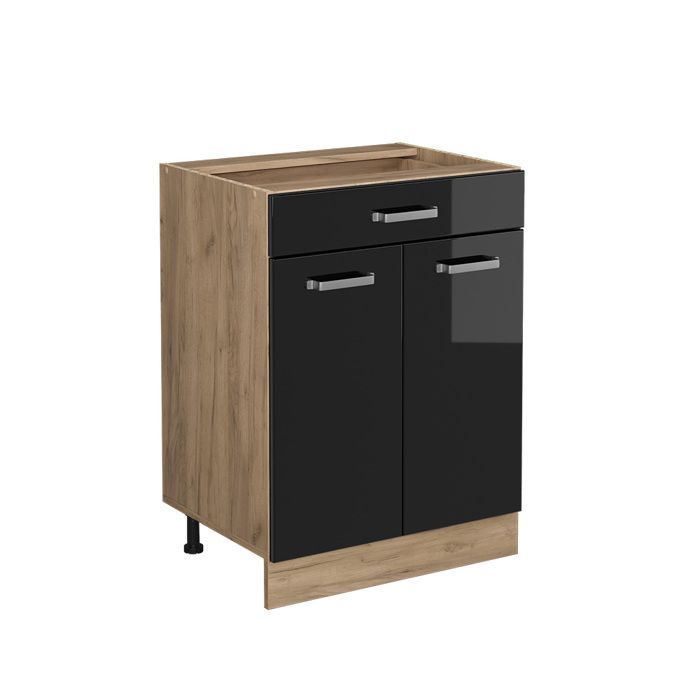 Meuble cuisine R-Line 60cm avec tiroir sans PT Noir Haute brillance/Chêne de force doré Vicco 41096 Meuble cuisine R-Line 60cm avec tiroir sans PT Noir Haute brillance/Chêne de force doré Vicco 41096