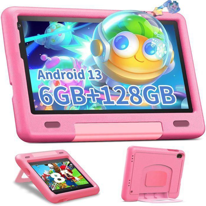 Tablette Enfants 8 Pouces Android 13 6 Go RAM 128 Go ROM TF 1To Octa-Core ContrôLe Parental Double Caméra WiFi Kid-Proof