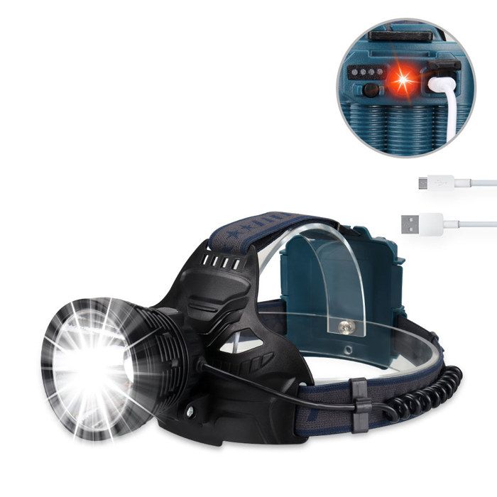 Lampe frontale LED rechargeable 50W puissance lampe frontale super lumineuse à 90 ° réglable à 4 modes étanche IPX5