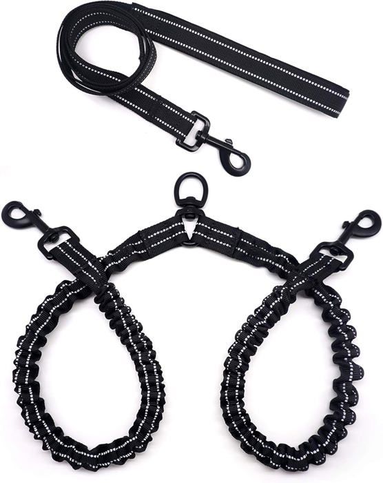 Meilleurs prix pour Séparateur/coupleur de laisse élastique pour chien pour plusieurs chiens laisse extensible double réfléchissante pour chien