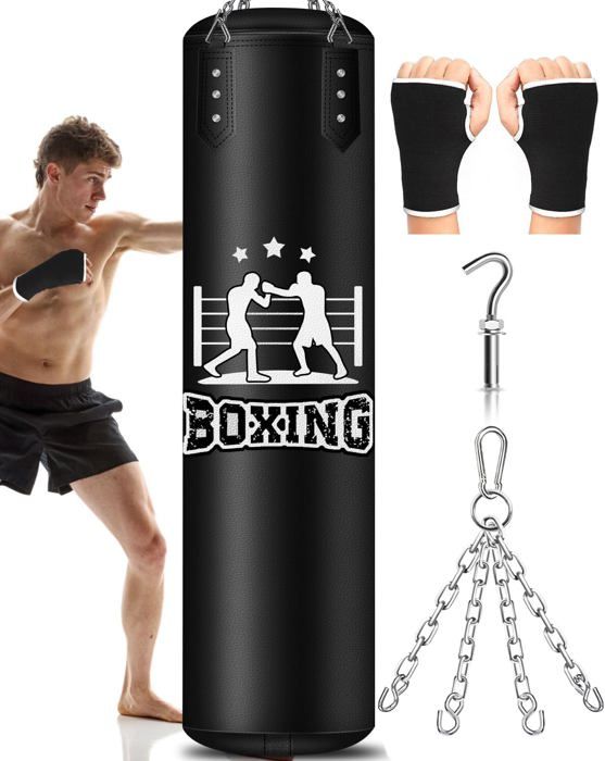 Kit Sac De Frappe Suspendu Enfants 60cm Avec Gants - Cuir Microfibre, Chaîne 90cm | Pour Kickboxing, Karaté, MMA, Fitness - 11