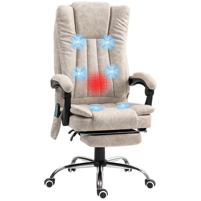 Fauteuil de bureau massant et chauffant - Vinsetto - hauteur réglable dossier inclinable repose-pied et télécommande - crème