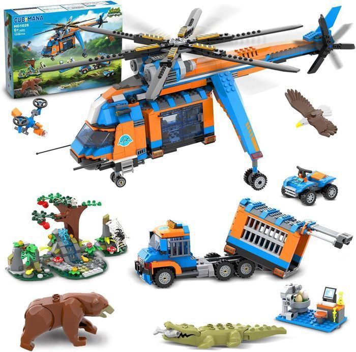 Kit de construction - Sauvetage jungle CUBIMANA - 1356 pièces - Cabines amovibles - Véhicules & animaux