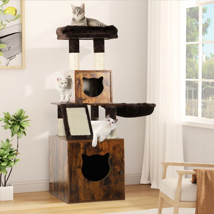 Meilleurs prix pour YITAHOME Arbre à Chat - avec Bac à Litière - avec Panier - Meuble de Litière 4 en 1 - Griffoir pour Chats