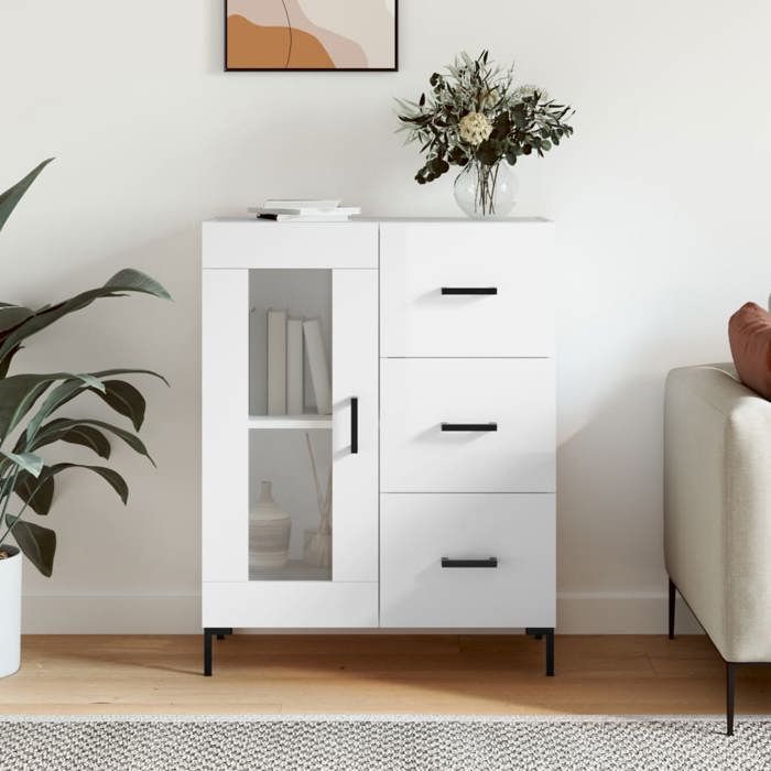 SALE 2025Meuble bas bahut vaisselier - Buffet - Blanc brillant - 69 5x34x90 cm - bois dingénierie 29 92 Kg 6735