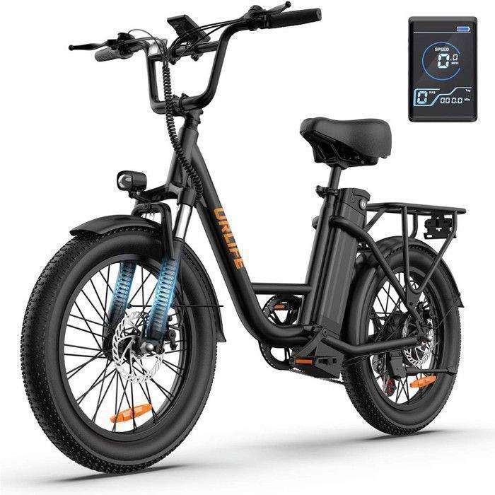 URLIFE E20 Vélo électrique 20“ Gros pneu - Moteur 500W Batterie Amovible 48V 13Ah - Autonomie 100km - Shimano 7 vitesses Noir