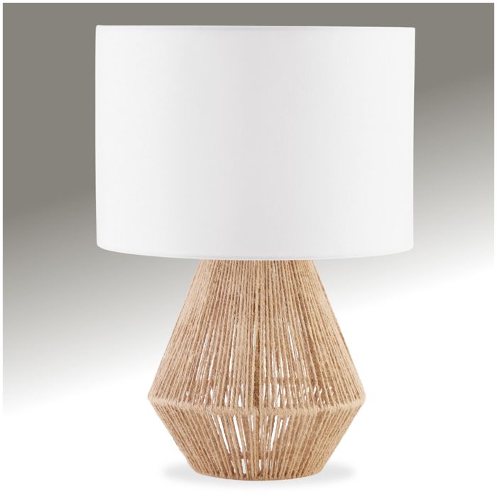 Luminaire - TECTAKE - Lampe de chevet LIGNEA LUX au style bohème avec grand abat-jour en tissu 60W Ø 32 x 45 cm - Marron/Blanc