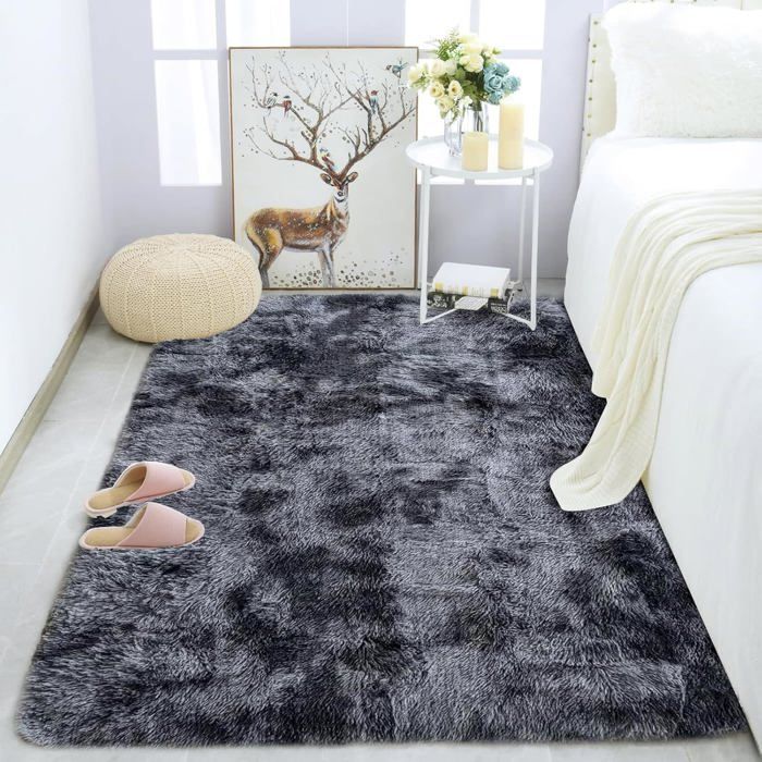 Tapis - KZQ - Moderne - Antidérapant - Doux - 80 x 160 cm - Gris et Noir
