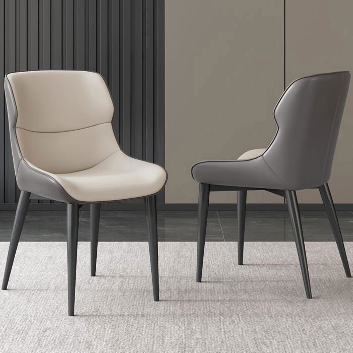 Ensemble de chaises de Salle à Manger Design Bicolore Beige et Gris Pieds en métal Noir Style Moderne et Minimaliste 2 pièces