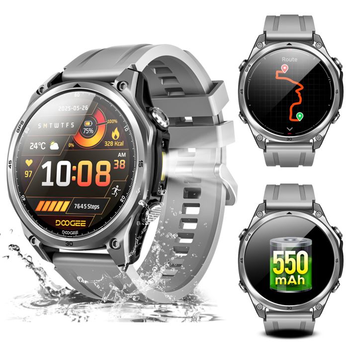 Montre Connectée Homme Sport 5ATMÉcran 1.43Montre IntelligenteGPS Double FréquenceDOOGEE Anywise W1170+ Modes 3 Bandes-ARG