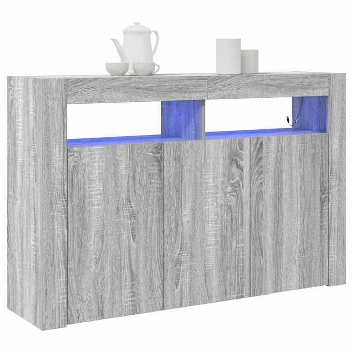 Gris Buffet de rangement - SOLOMOON - Commode salon - Sonoma gris 116x30x75 cm - Bois dingénierie FR4391
