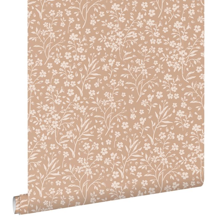 Papier peint fleurs rose terracotta - 53 cm x 10.05 m - ESTAhome