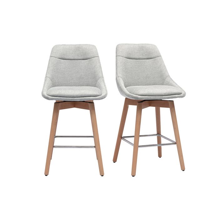 Miliboo - Tabourets de bar scandinaves pivotants 360° en tissu effet velours texturé gris et bois clair H65 cm (lot de 2) ALESS