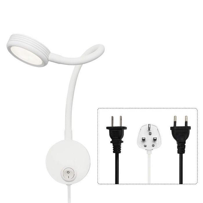Applique murale de lecture 5W col de cygne flexible LED blanc froid 6000K avec interrupteur blanc