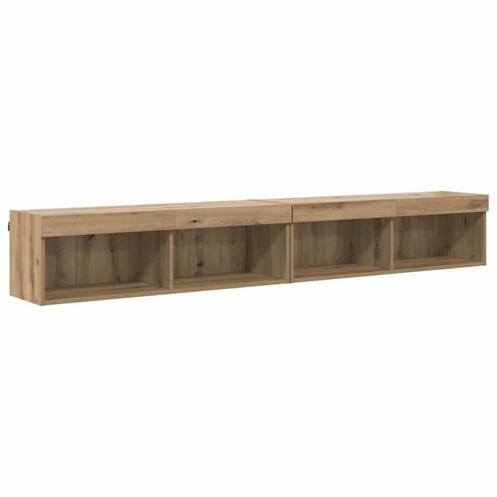 Meuble TV mural LED - vidaXL - Chêne artisanal - Bois dingénierie - 100x30x30 cm - Éclairage LED - 4 étagères