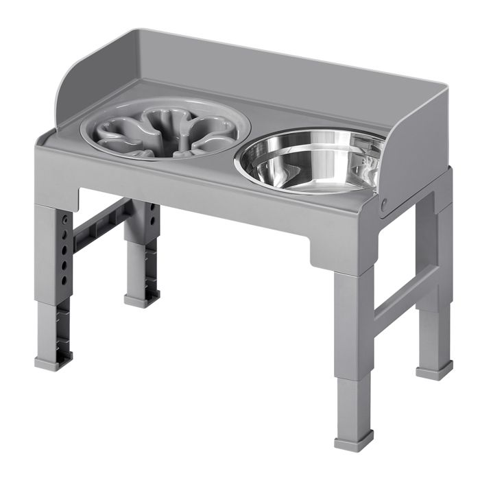 Meilleurs prix pour Gamelle pour Chien Surélevée 3 Bols Hauteur Réglable et Inclinable Gris