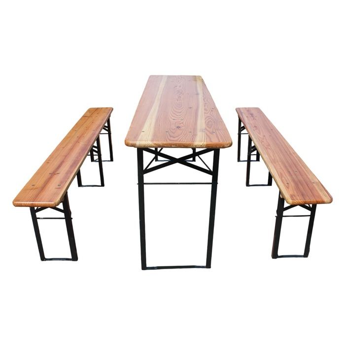 Ensemble Brasserie Pliant 175cm : 1 Table + 2 Bancs Bois Massif de Pin Mobilier de Jardin Robuste Pliable et Gain de Place