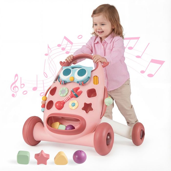COSTWAY Trotteur Bébé 10+ Mois avec Lecteur Trieur de Formes Maracas et Perles Oiseau Coulissant Jouet Interactif Rose COSTWAY Trotteur Bébé 10+ Mois avec Lecteur Trieur de Formes Maracas et Perles Oiseau Coulissant Jouet Interactif Rose
