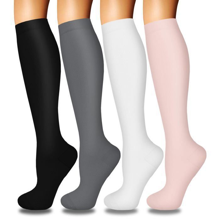 4 paires de bas de contention pour femmes adaptés à la circulation sanguine — pour les infirmières les coureuses et les athlètes.
