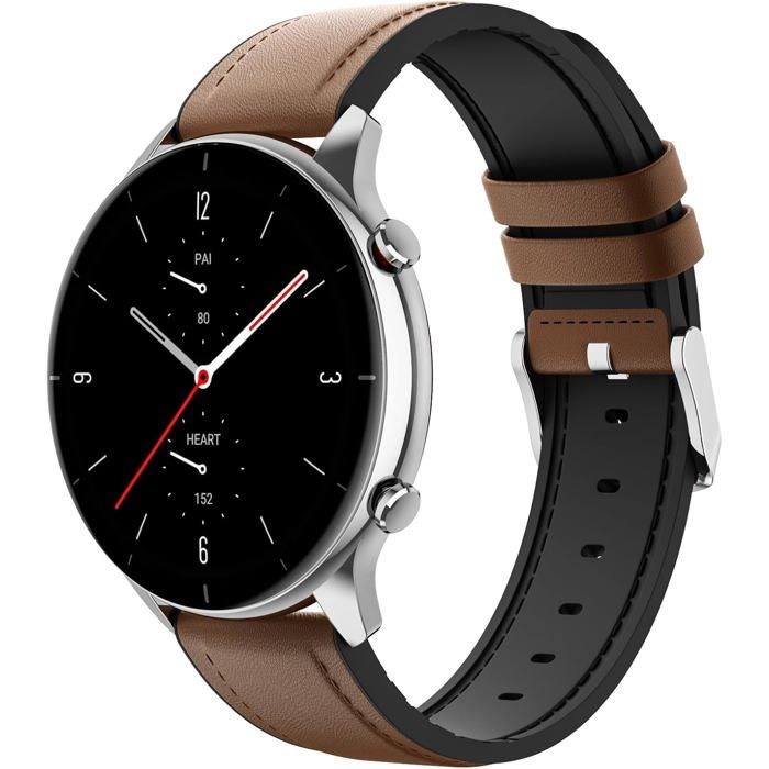 Bracelet hybride cuir + silicone 22 mm compatible Amazfit Bip / GTR / Stratos / Cheetah / Balance 2 unisexe élégant