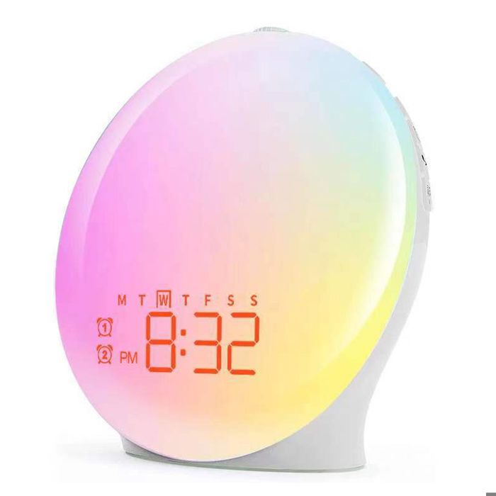 Réveil Lumière Bluetooth Radio Eveil Matin Lumineux Lampe de Chevet 20 Niveaux de Luminosité Simulateur d Aube et Crépuscule