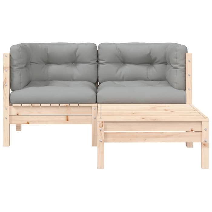 Gris Siège de jardin - Salon de jardin - (3 pcs) - avec coussins gris Bois de pin massif C2613