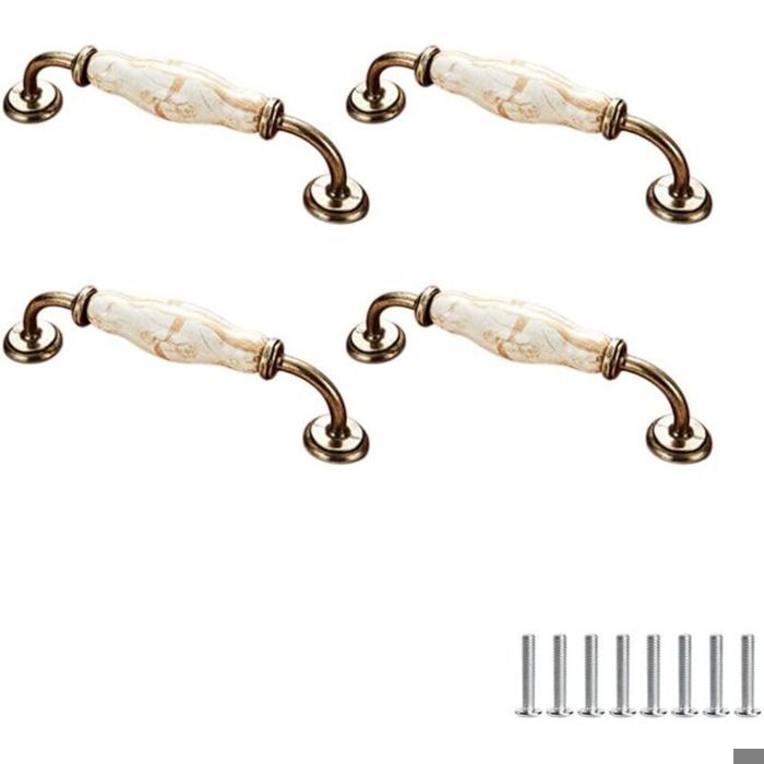Lot de 4 poignées de meubles en céramique style vintage motif floral pour porte darmoire tiroir penderie 128 mm