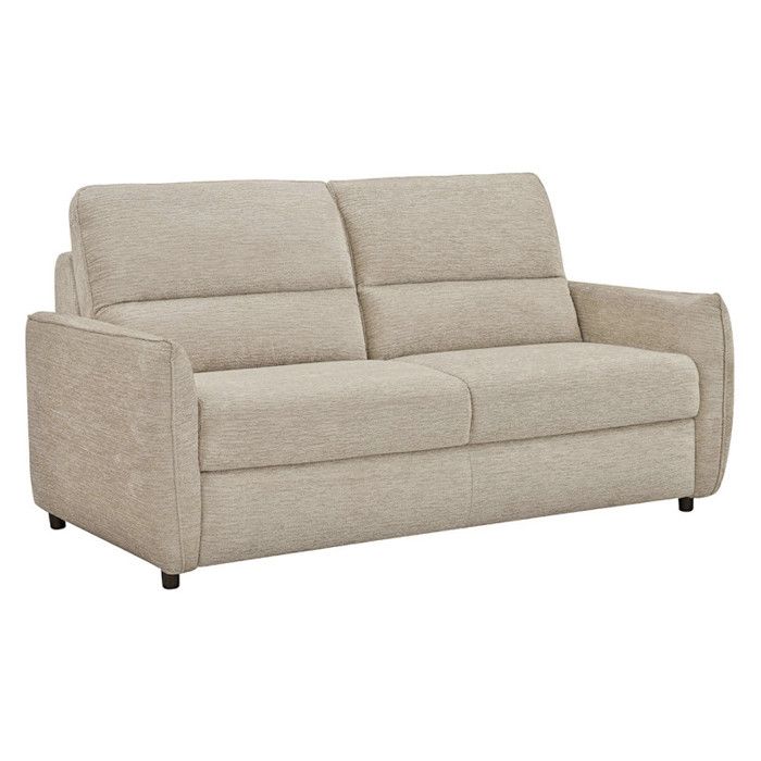 Canapé convertible 2p tissu doux beige avec matelas 140x190 cm - JOHN Meubletmoi Canapé convertible 2p tissu doux beige avec matelas 140x190 cm - JOHN Meubletmoi