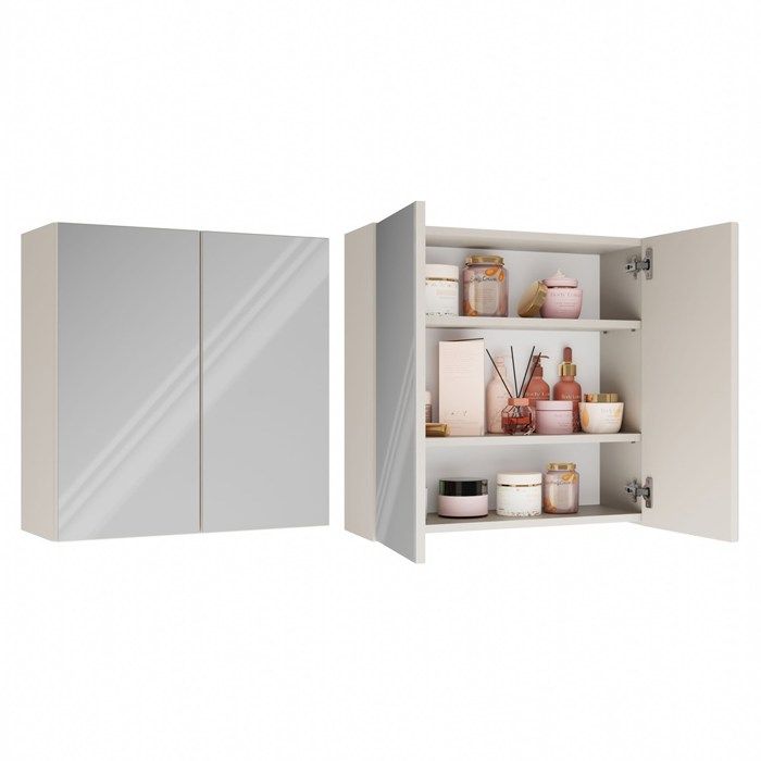 Pola 2DL - meuble de salle de bain suspendu avec miroir au-dessus du lavabo - 2 portes - 22x60x60 cm - Cachemire