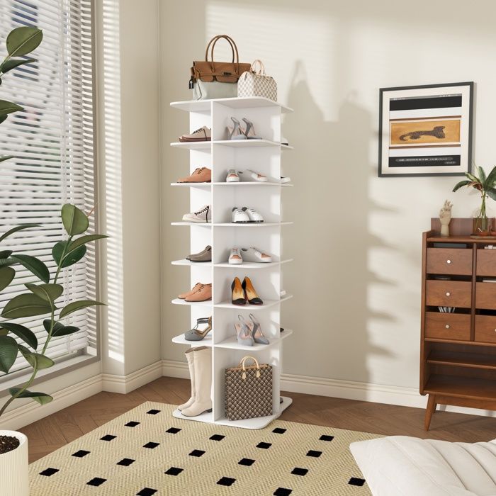 Étagère à chaussures rotative à 7 niveaux 184x60x60 cm Blanc PVC étagère rangement meuble salon