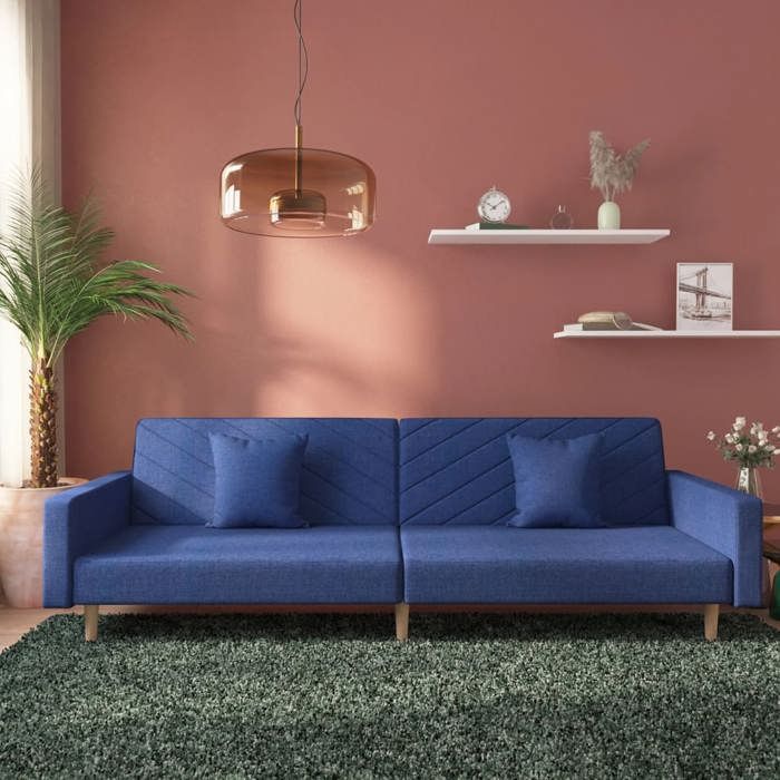 Bleu Réglable/Réversible en lit - JILLES®Canapé-lit - 2 places - avec deux oreillers bleu tissu MEU2483710515239