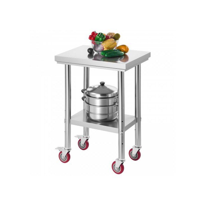 Table de travail en inox 61 x 45 cm roulettes et étagère inférieure réglable pour cuisine commerciale restaurant et hôtel