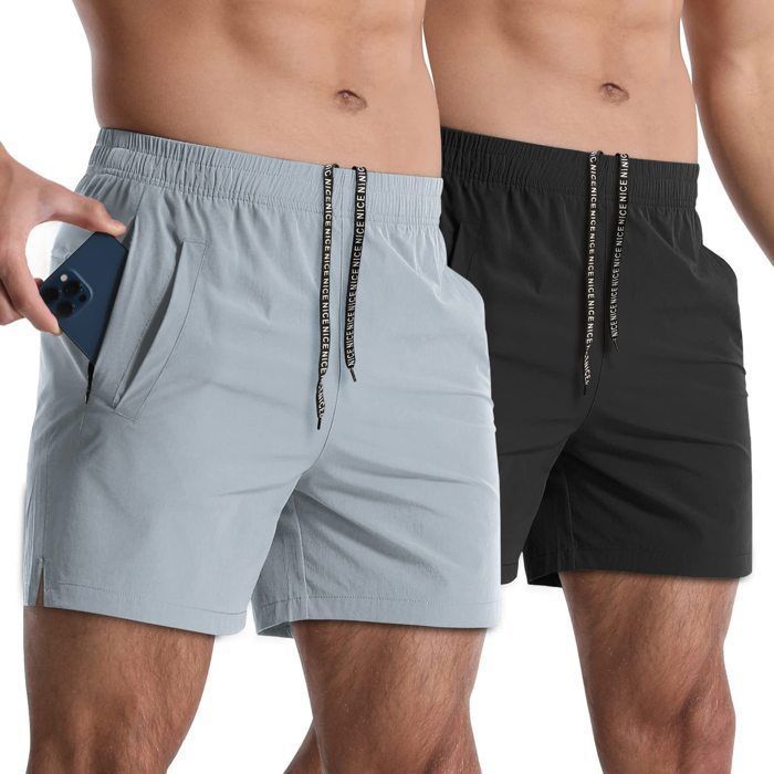 Pack de 2 Shorts de sport homme – Séchage rapide taille élastique Idéal pour la course le fitness Gris clair/Noir