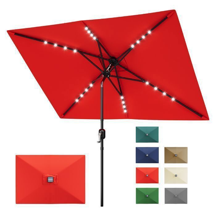 GARVEE Parasol extérieurérieur rectangulaire solaire 10 x 65 pieds - LED intégrées 6 baleines robustes - Rougeur