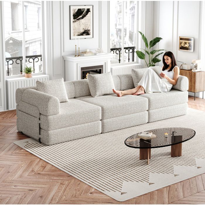 Modenuit canapé convertible 3 places 2 en 1 en chenille kaki avec rangement accoudoir