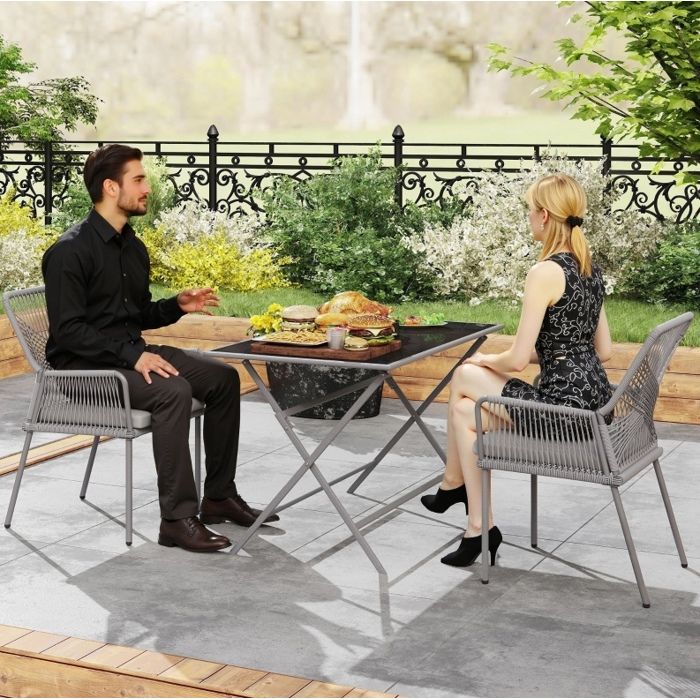 Fauteuil de Jardin Lot de 2 avec Accoudoirs et Coussins Amovibles - YEAVIO - Rotin Acier Thermolaque - Gris Fonce