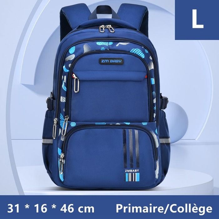 Sac à Dos Scolaire Garçons Primaire Collège Léger Tissu Nylon Imperméable Sac Décole Adolescent Grande Capacité - L - Bleu