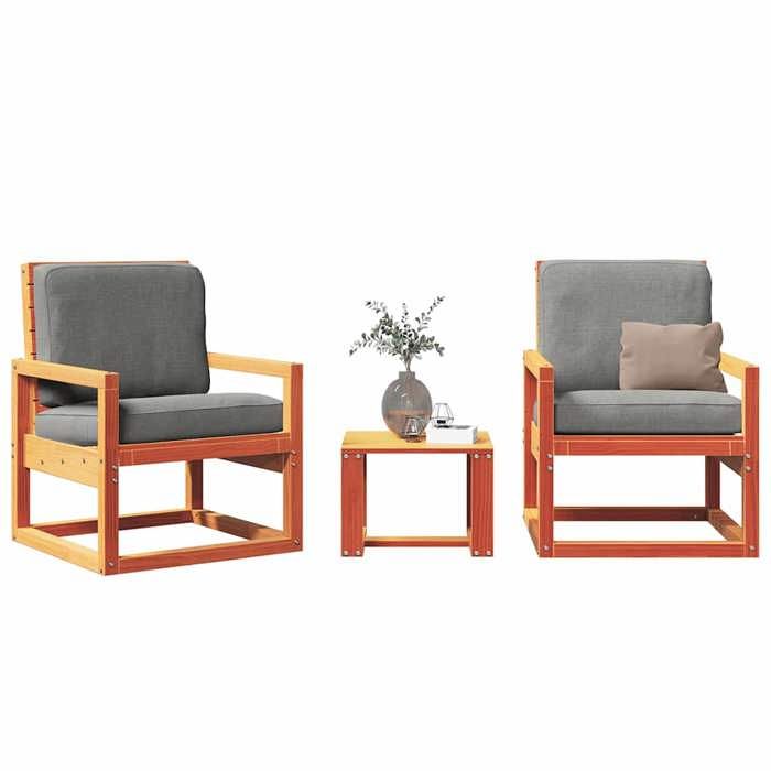 Meuble - vidaXL - Salon de jardin 3 pcs - Pour Salon Balcon - résistante à leau - cire marron bois de pin massif