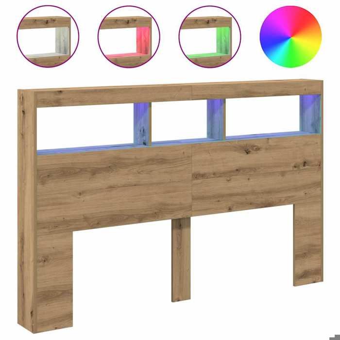Armoire tête de lit - MAISON EXCLUSIVE - 160 cm - Chêne artisanal - LED RVB intégrée - Rangements