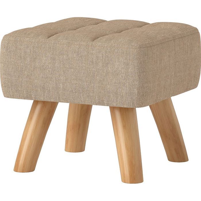 Repose pied salon ottoman siège rembourré en tissu avec pieds en bois 27 x 27 x 26 cm marron clair